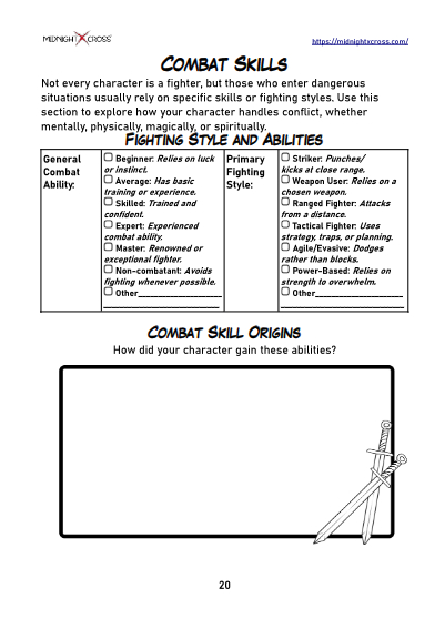 Pro Character Creation Worksheet Preview 20